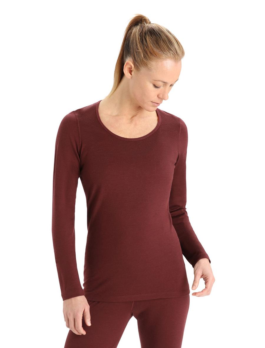 Icebreaker Merino 200 Oasis Long Sleeve Scoop Neck Thermal Top Női Base Layers Piros | HU 1875MQZA